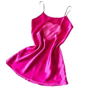 Ultimate y2k vintage hot pink heart silky slip dress